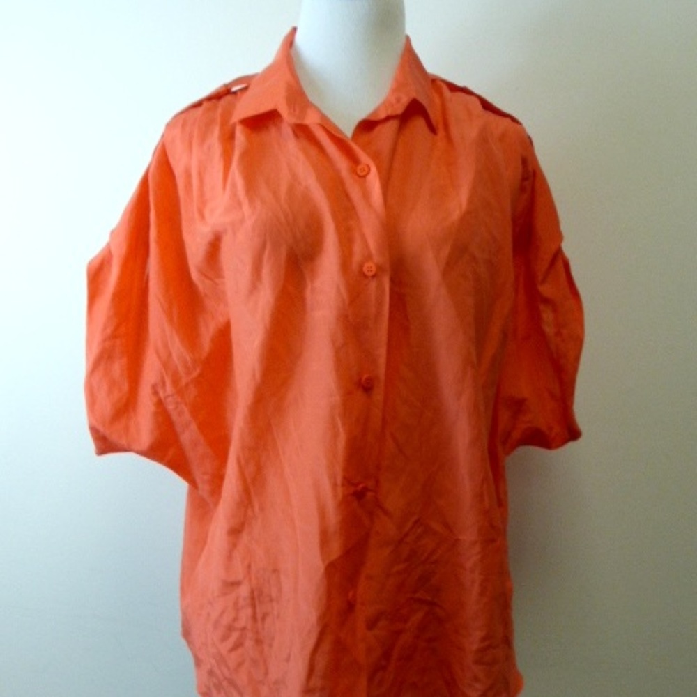 DIANE VON FURSTENBERG ORANGE 100% SILK shirt TOP M oversized